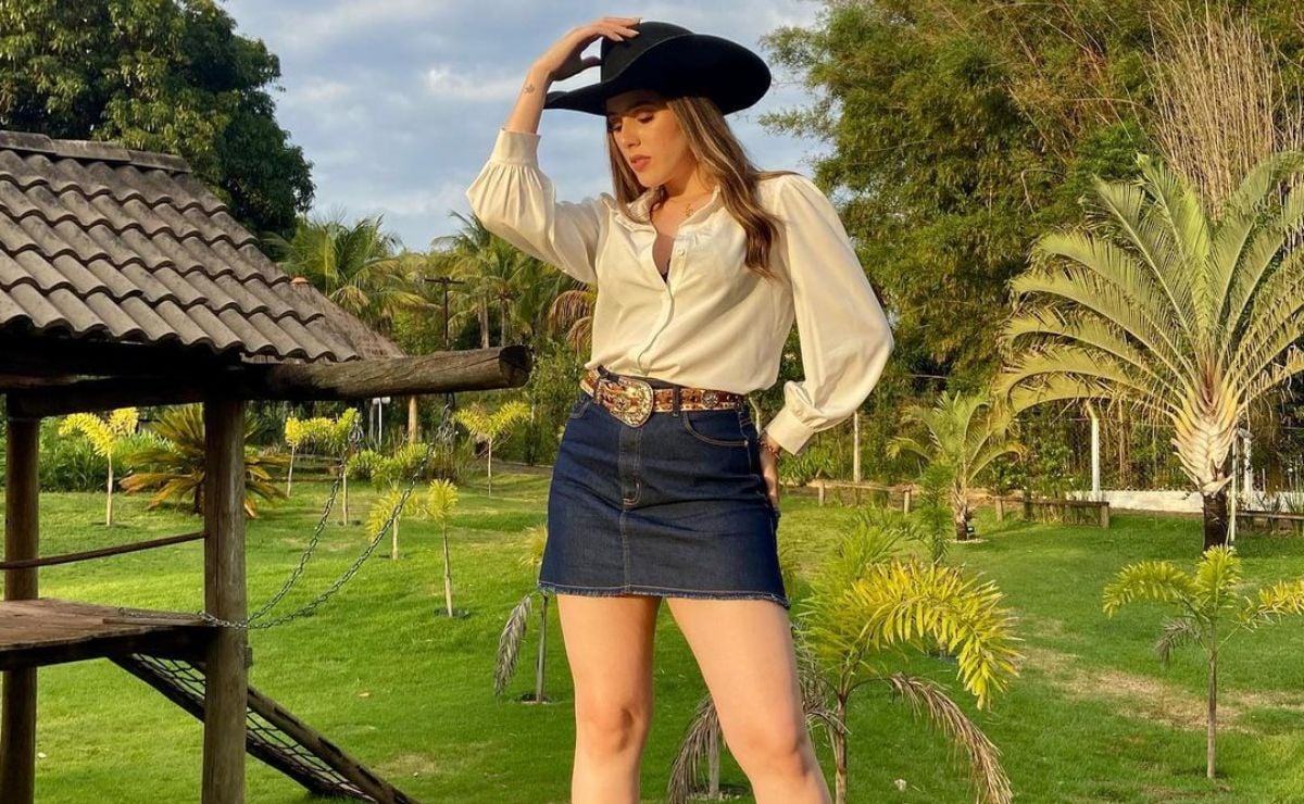 Saia jeans com bota 2024 country